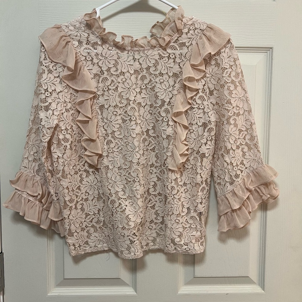 Jealous Tomato Blush Lace Ruffle Blouse